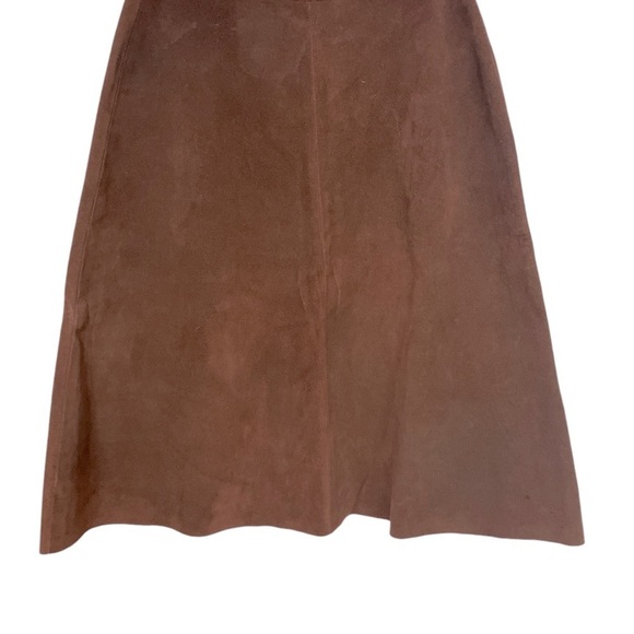 Vintage Brown Genuine Suede Snap Front A-Line Skirt Western Boho Midi size Small - Picture 3 of 9